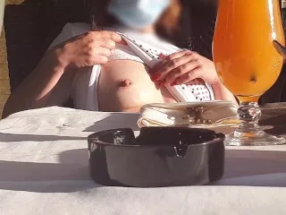 Public Squirt in Restaurant - Horny, Pierced Babe & Big Dick