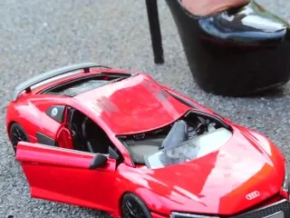 Red Audi R8 Model Car Crush feat. Black Pump Stilettos