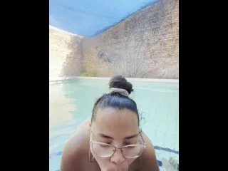 Latina Oral at Poolside - Intense Action