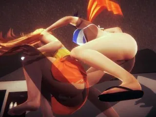 [Swimsuit Gangbang] Leona & Fiora 3D Hentai (High-Def 60fps)