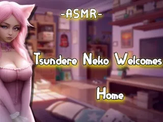 TSUNDERE NEKO Homecoming Roleplay [Binaural][F4M] ASMR