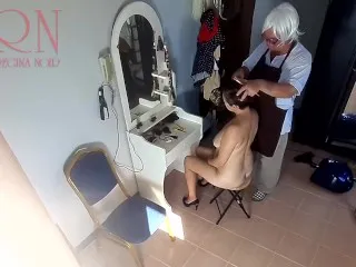 Barber's Nude Salon: Lady's Haircut Exposed