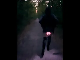 Public Anal Play with Flashlight - Walking with Plug