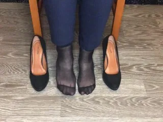 Kelly Feet in Black Nylons, Office Secretary After Work Shoes