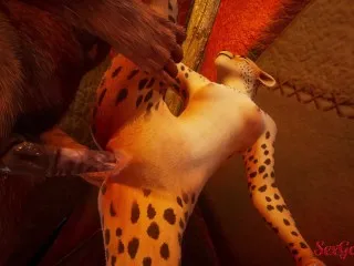 Furry Monster Cock Fucked by Leopard Girl in Wild Sex