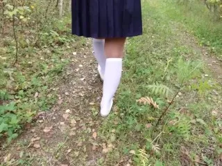 White Sock Schoolgirl Foot Fetish Walk Nature Skirt