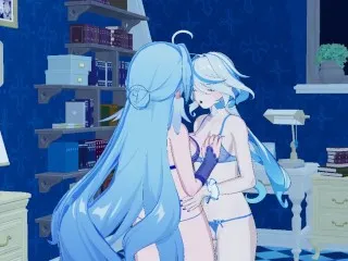 Furina x Robin Lesbian Yuri Scene (Genshin, Honkai)