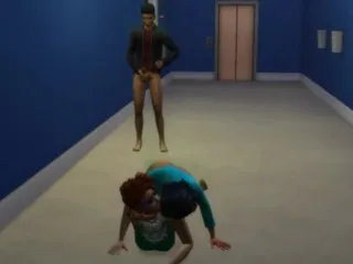 Lesbians Fucking in Hallway: Man Masturbates