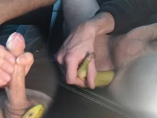 Big-Cocked Man Trains Anus - Small Toy, Banana Insertion, Cums