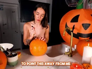 Topless Pumpkin Carving Orgy