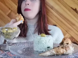 ASMR Mukbang Feederism: Poulet, Olives, Rice Orgasm