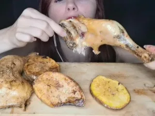 ASMR Mukbang: Tender Chicken, Mashed Potatoes Feederism