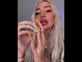 Tattooed Blonde Bimbo - Extra-Long Fake Nails, Massage Fetish, Big Tits