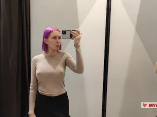 Big Tits Babe Try-On Sweaters, Upskirt Fit Room Action