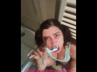 Stepdaughter Swallows Cheater's Cum After Toothbrush Tease