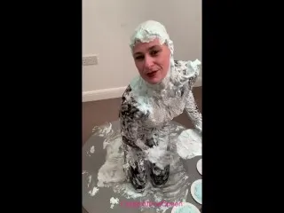 Hot MILF coated in Shaving Foam Pie Action