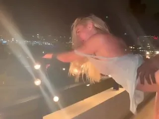 Blonde Slut Throat Fucked & Balcony Railing Railed