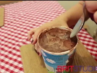 Teen Brit eats ice cream with cum-loaded lick