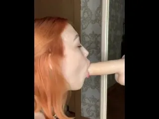 Bondage Redhead's Drooling Blowjob