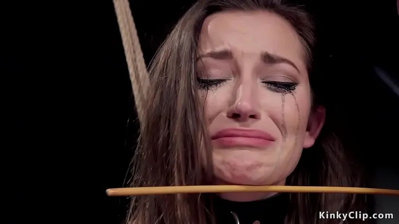 All natural brunette slave trainee Dani Daniels with hairy pussy gets caned in rope bondage then twat banged by huge dick of slave Michael Vegas under training coach James Mogul