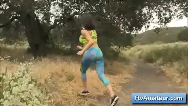 Black Busty Babe Massages Big Boobs Outdoors