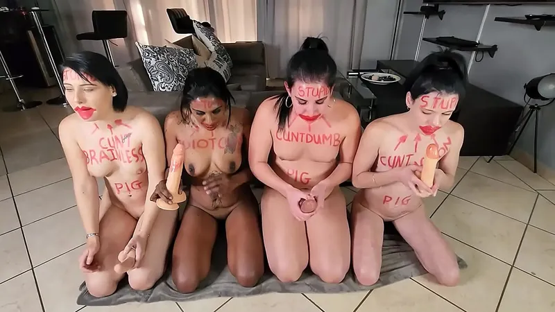 4 Sluts Doing Naked Workouts & Deepthroating Dildos | Face Cum Shots