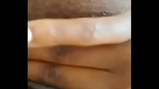 Amateur rubs black pussy with long nails closeup and rubs nipple