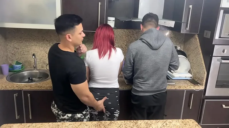 Husband's Friend Gropes Wife While Cooking, Hot NTR Scene