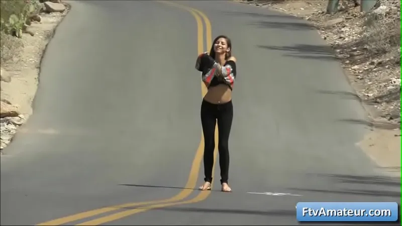 Busty Black Haired Babe Flashes Huge Boobs in Public