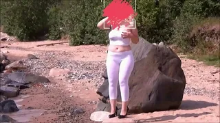 Wet leggings on a big ass MILF