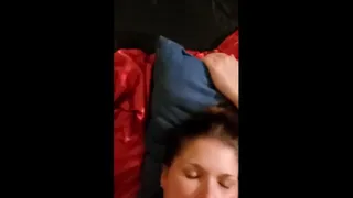 Brunette shows her big tits, fucks herself with a dildo and is covered in cum.