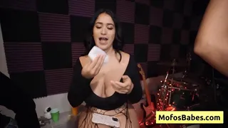 Watch this horny slut with spectacular natural boobs getting massive load of hot cum on her face