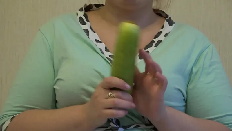 MILF Cums Hard with Big Zucchini - Hair Pulling Orgasm