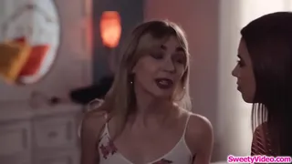 Blonde babe eats classmates pussy before her initiation