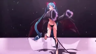 Miku dancing in a bat outfit