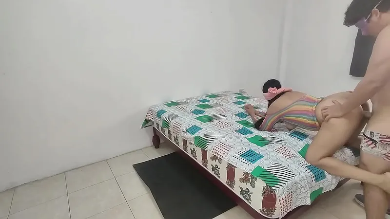 Blindfolded Wife's Threesome Halloween - Fucked Roughly By Husband & Friend