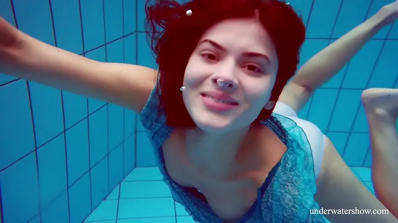 Hairy Redhead Russian in Pool Porn Action
