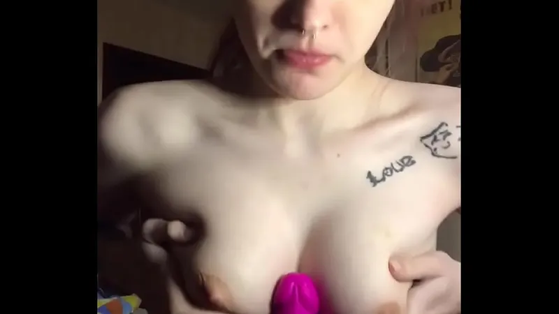 Tight Tits on Rubber Cock Rubbing