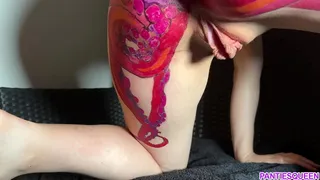 MILF with octopus tattoo on ass gives blowjob to stepson and he fucks MILF hard until loading huge creampie in shaved meaty pussy