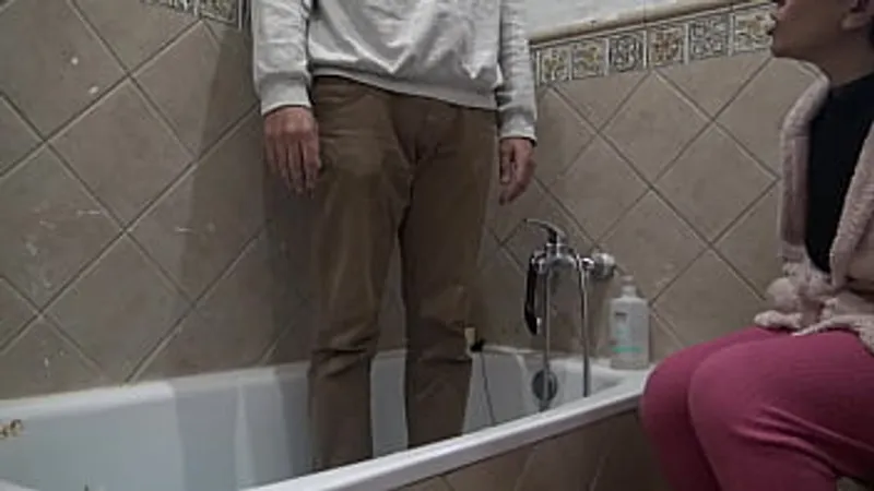 Kinky Step Mom Orders Son to Clean Dirty Cock After Peeing