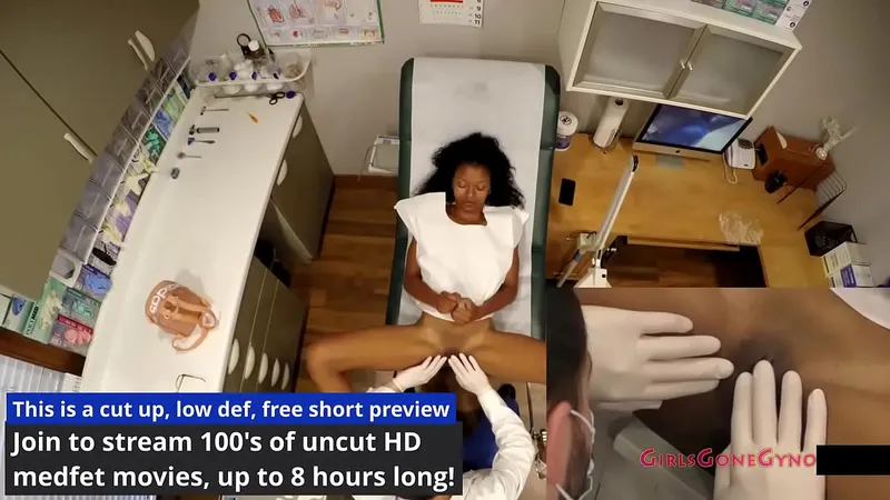 Ebony Freshman Nikki Stars Exam Scene w/ Doctors Tampa & Lyle - Hidden Cameras - Full Movie @ GirlsGoneGyno