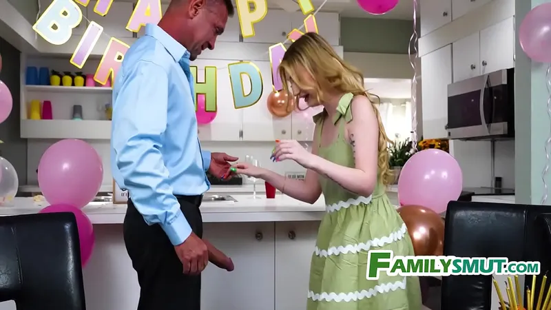 Stepdaughter's Birthday Surprise Blowjob While BFs Watch
