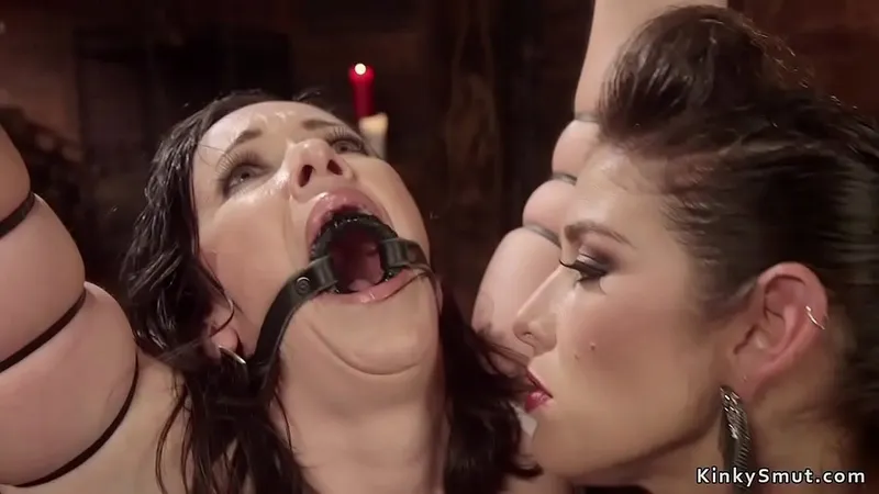 Dominatrix Brunette Whips & Fucks Lesbian, Big Tits, Gagged, Ass Spanking