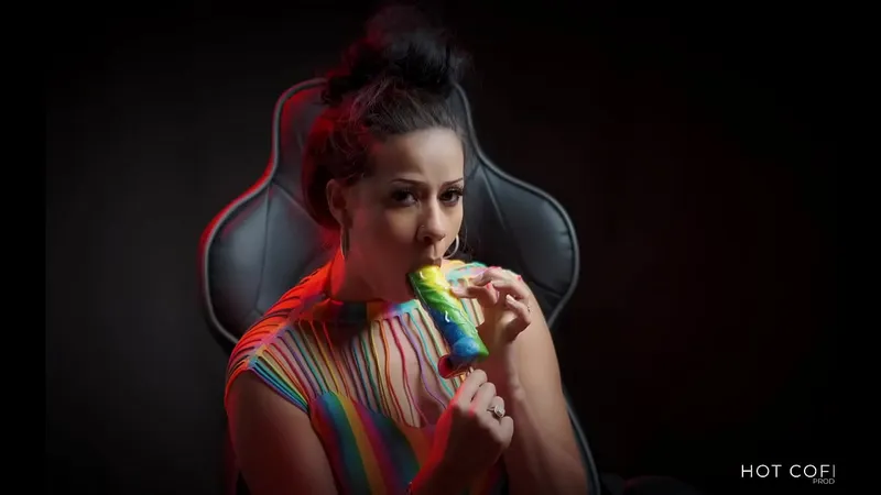 Latina talks dirty, sucks & licks, Rainbow Sugar Penis Explosion