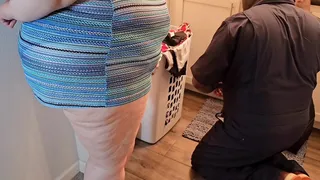 Plumber got distracted by dirty panty in in bathroom and started sniffing it, and was taught a lesson