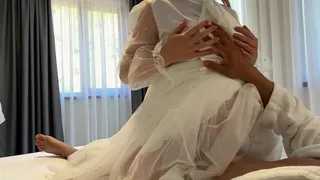 After the registry office, we passionately have sex in a white wedding dress