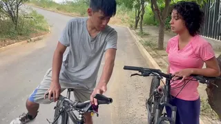 I help a Colombian girl break her bike as an excuse to fuck her hard and cum in her ass.