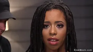 Natural beautiful ebony slut in rope bondage got pussy rubbed