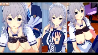 [Eroge Koikatsu! ] Touhou Project Jurokuya Sakuya's boobs rubbed and Nio standing handjob fellatio sex after being served! Big breasts anime [hentai game]