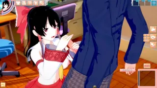 [Eroge Koikatsu! ] Touhou Project Reimu Hakurei's boobs rubbed and sex after being served as a standing handjob blowjob! Big breasts anime [hentai game]